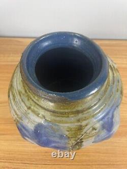 Vintage Mary Ann Studio Pottery Bulbous Green & Blue Vase 8 Tall Pewabic Artist