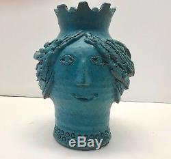 Vintage Maurice Grossman 8 Turquoise Studio Head Vase Pottery
