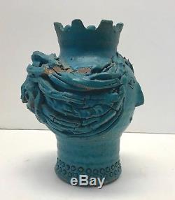 Vintage Maurice Grossman 8 Turquoise Studio Head Vase Pottery