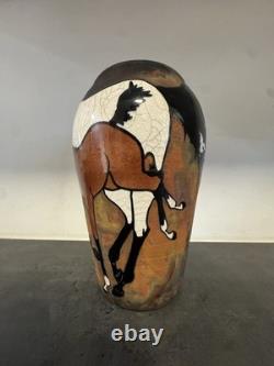 Vintage Melinda Ishida Forster Raku Horse Equestrian Vase Studio Art Pottery