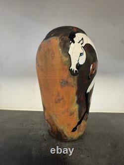 Vintage Melinda Ishida Forster Raku Horse Equestrian Vase Studio Art Pottery