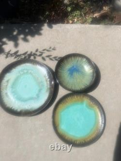 Vintage Merritt Island Potter Florida Studio Pottery 3 Pc Plate Bowl Set Signed