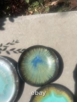 Vintage Merritt Island Potter Florida Studio Pottery 3 Pc Plate Bowl Set Signed