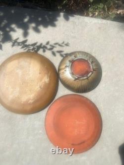 Vintage Merritt Island Potter Florida Studio Pottery 3 Pc Plate Bowl Set Signed