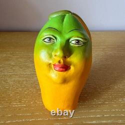 Vintage Mexico Mexican Folk Art Studio Pottery Papaya Fruit Face Head Sculpture