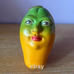 Vintage Mexico Mexican Folk Art Studio Pottery Papaya Fruit Face Head Sculpture