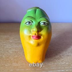 Vintage Mexico Mexican Folk Art Studio Pottery Papaya Fruit Face Head Sculpture