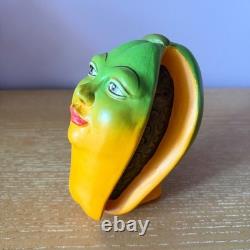 Vintage Mexico Mexican Folk Art Studio Pottery Papaya Fruit Face Head Sculpture