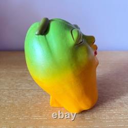 Vintage Mexico Mexican Folk Art Studio Pottery Papaya Fruit Face Head Sculpture