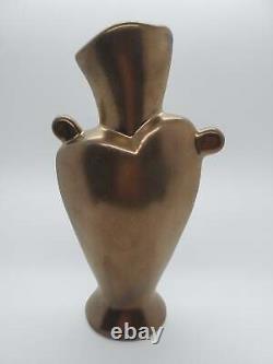 Vintage Michael Lambert Bronze Gold Figural Studio Pottery Vase California USA S