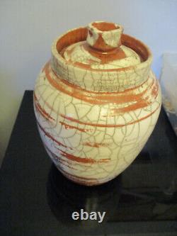 Vintage MidCentury Modern Studio Art Pottery Raku 12 Lidded Jar Pot Vase Signed
