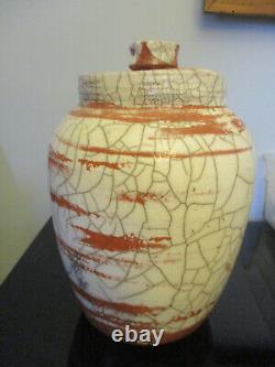 Vintage MidCentury Modern Studio Art Pottery Raku 12 Lidded Jar Pot Vase Signed
