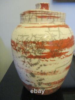 Vintage MidCentury Modern Studio Art Pottery Raku 12 Lidded Jar Pot Vase Signed