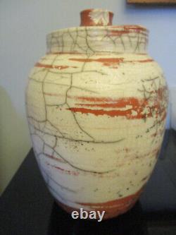 Vintage MidCentury Modern Studio Art Pottery Raku 12 Lidded Jar Pot Vase Signed