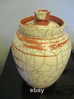 Vintage MidCentury Modern Studio Art Pottery Raku 12 Lidded Jar Pot Vase Signed