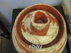 Vintage MidCentury Modern Studio Art Pottery Raku 12 Lidded Jar Pot Vase Signed
