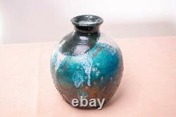 Vintage Mid 20th Century Stoneware Studio Pottery Bulbous Clay Vase