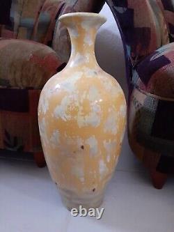 Vintage Mid 70's Studio Art Pottery Large Ceramic Vase Yellow Multi 20