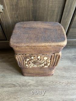 Vintage Mid Century 1970s Signed Chan Studio Pottery Block Stand Plant Stand
