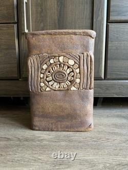 Vintage Mid Century 1970s Signed Chan Studio Pottery Block Stand Plant Stand