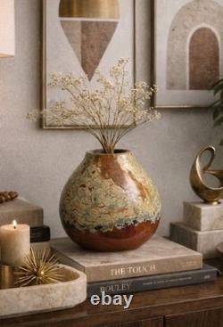 Vintage Mid Century Art Pottery Vase Lava Crater Glaze Studio Ceramic MCM