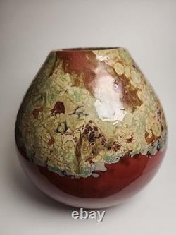 Vintage Mid Century Art Pottery Vase Lava Crater Glaze Studio Ceramic MCM