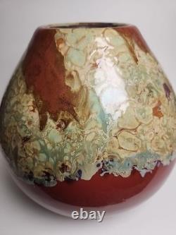 Vintage Mid Century Art Pottery Vase Lava Crater Glaze Studio Ceramic MCM