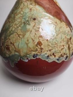 Vintage Mid Century Art Pottery Vase Lava Crater Glaze Studio Ceramic MCM