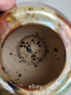 Vintage Mid Century Art Pottery Vase Lava Crater Glaze Studio Ceramic MCM