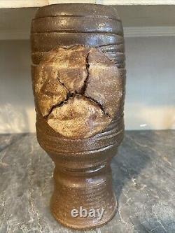 Vintage Mid Century Brutalist Pottery Sculpture Vase 12 Tall
