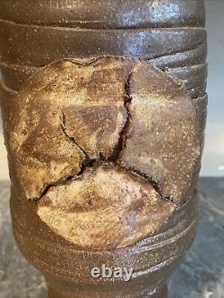 Vintage Mid Century Brutalist Pottery Sculpture Vase 12 Tall