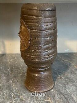 Vintage Mid Century Brutalist Pottery Sculpture Vase 12 Tall
