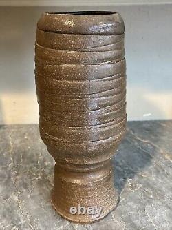 Vintage Mid Century Brutalist Pottery Sculpture Vase 12 Tall