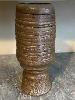 Vintage Mid Century Brutalist Pottery Sculpture Vase 12 Tall