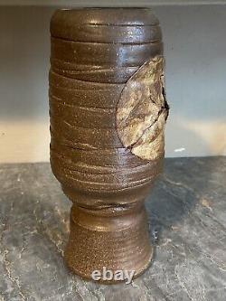 Vintage Mid Century Brutalist Pottery Sculpture Vase 12 Tall