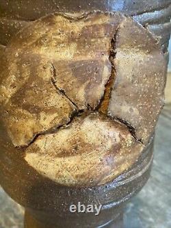 Vintage Mid Century Brutalist Pottery Sculpture Vase 12 Tall