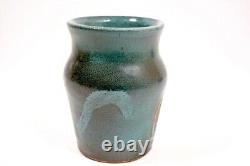 Vintage Mid-Century Brutalist Studio Pottery Teal Patch Glaze Vase MCM C2/96