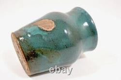 Vintage Mid-Century Brutalist Studio Pottery Teal Patch Glaze Vase MCM C2/96