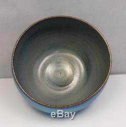 Vintage Mid Century Edwin & Mary Scheier Studio Art Pottery Blue Bulbous Bowl