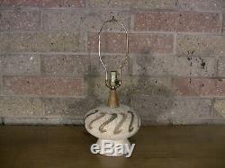 Vintage Mid Century Etched Pottery Lamp Incised Ceramic Wood Studio Art 21 60s