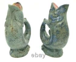 Vintage Mid Century Fish Art Pottery Vase Pitcher Pair Signed M Frey'49 OOAK