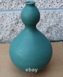 Vintage Mid-Century Modern Flower Vase Green Pottery Art Studio Signed 13