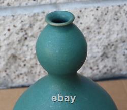 Vintage Mid-Century Modern Flower Vase Green Pottery Art Studio Signed 13