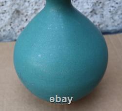 Vintage Mid-Century Modern Flower Vase Green Pottery Art Studio Signed 13