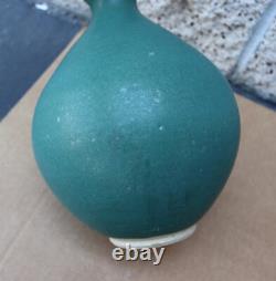 Vintage Mid-Century Modern Flower Vase Green Pottery Art Studio Signed 13