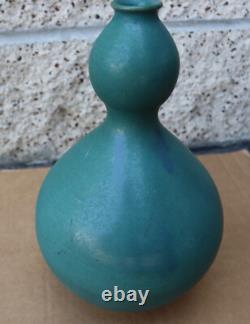 Vintage Mid-Century Modern Flower Vase Green Pottery Art Studio Signed 13