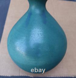 Vintage Mid-Century Modern Flower Vase Green Pottery Art Studio Signed 13