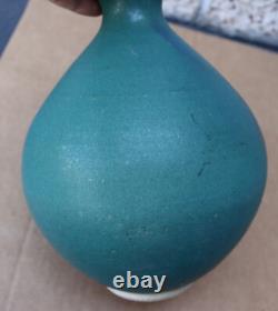 Vintage Mid-Century Modern Flower Vase Green Pottery Art Studio Signed 13