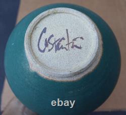 Vintage Mid-Century Modern Flower Vase Green Pottery Art Studio Signed 13