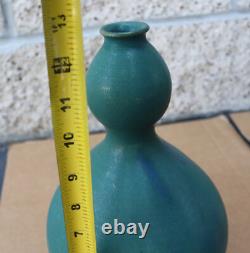 Vintage Mid-Century Modern Flower Vase Green Pottery Art Studio Signed 13